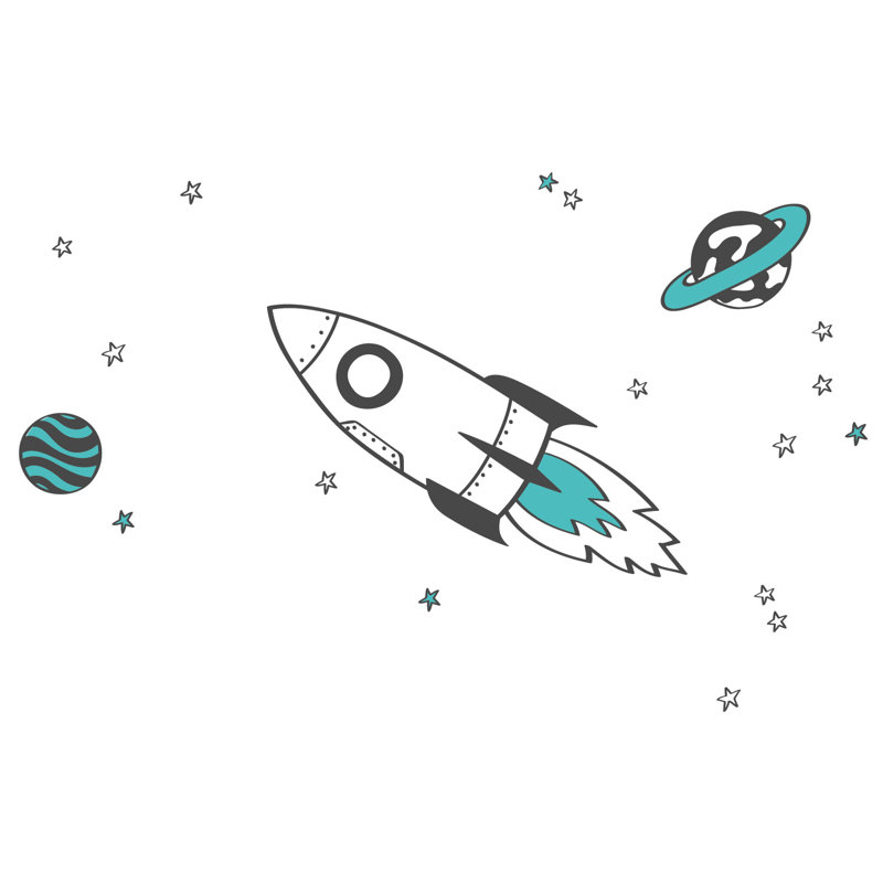 Rocket and Stars Wall Stickers, Blue