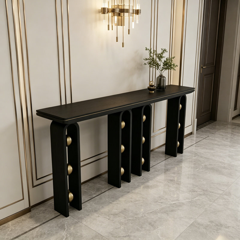 Console Mid-Century moderne en chêne massif, Noir