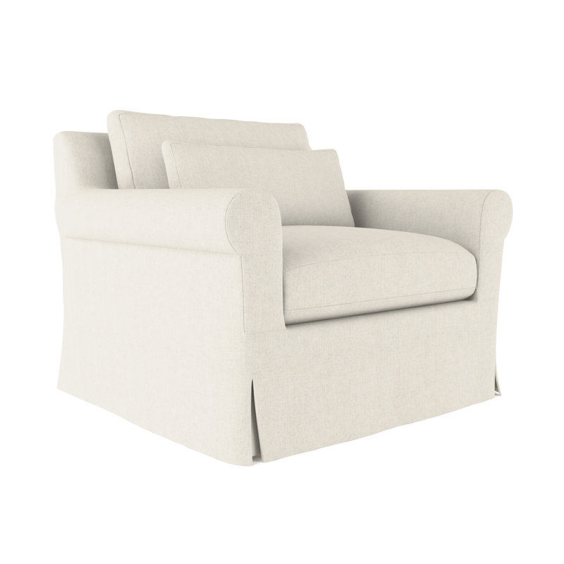 Transitional Skirted Chair, Ebony, Box Weave Linen Alabaster, 34" H x 40" W x 38" D