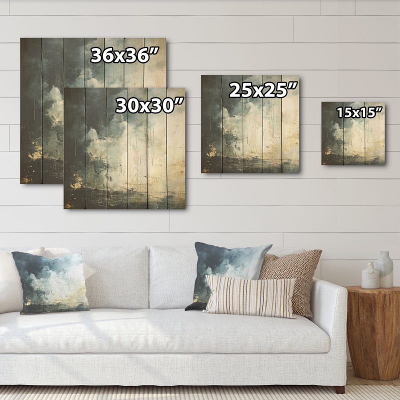 Minimalisme gris ciel tempête I - Art sur bois de pin naturel, H 15 po x l 15 po