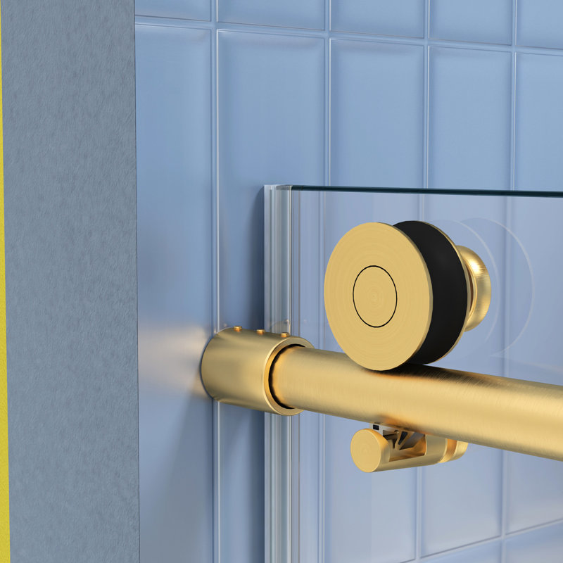 Porte coulissante pour douche - Verre trempé 5/16 po, finition or brossé, résistance aux fuites, 56-60 po x 74 36 000 fois testé, or