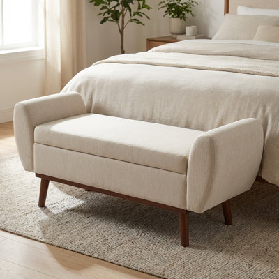 Upholstered Storage Bench with Solid Wood Leg