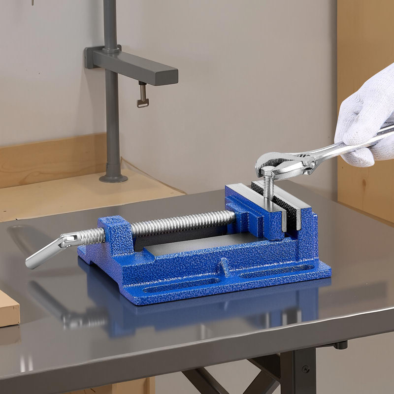 Drill Press Vise, 4 Inch Jaw Width, Portable Bench Vise, Slotted Base for Easy Installation, Durable Cast Iron Construction, Workbench Vice, for Woodworking, Metalworking, Drilling, and Cutting
