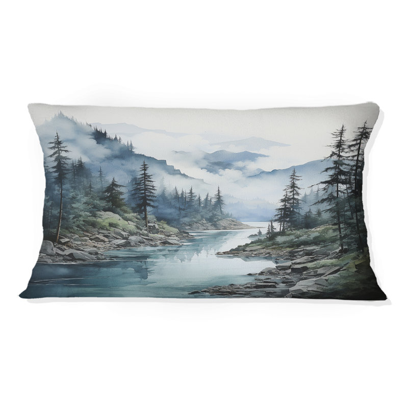 Coussin décoratif gris et bleu minimalisme Forest Reflections II