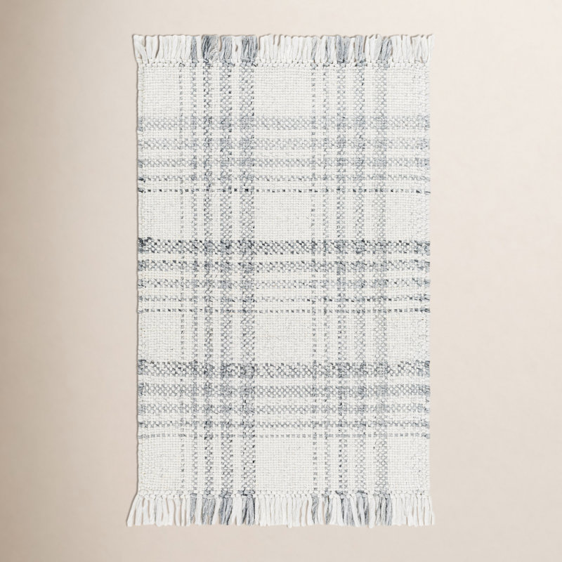 Tissu écossais tissé à la main à plat recyclé Cay P.E.T. Tapis gris / beige, Rectangle 12 pi x 15 pi