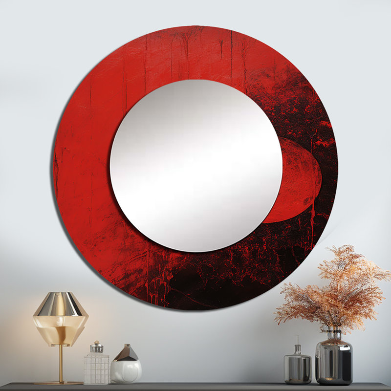 Red Moon Scarlet Sphere - miroir mural lune unique, miroir rond espace, impression sur métal, 36 po x 36 po