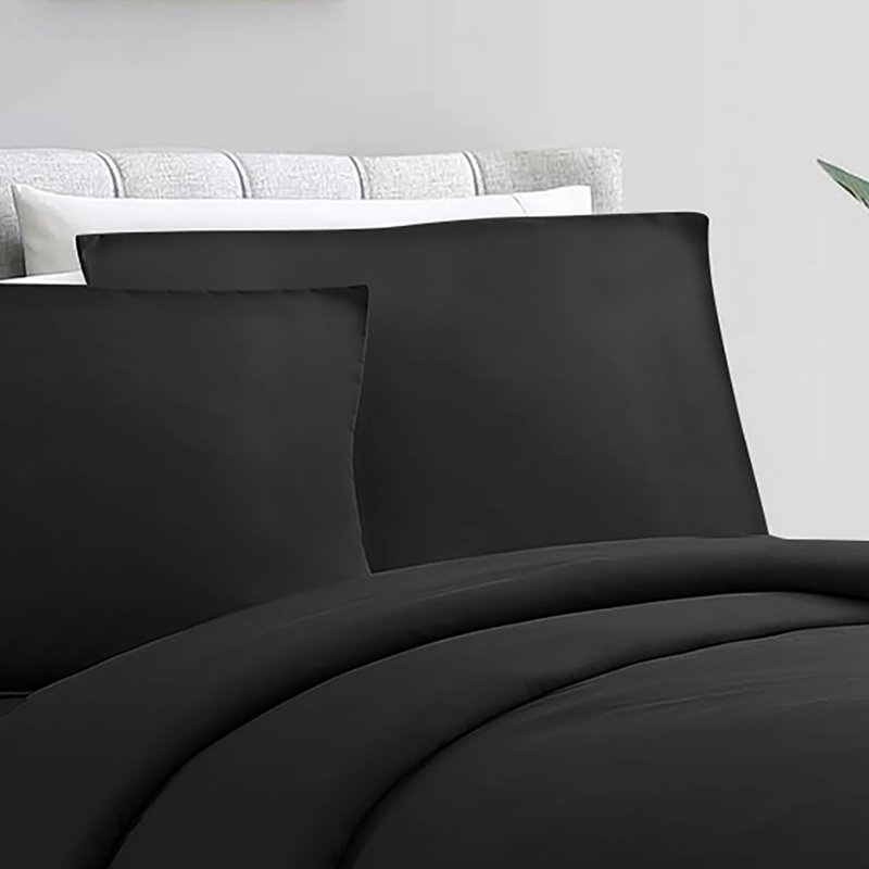 Humiston Microfibre 200 TC Duvet Cover Set, Black, Double Duvet Cover + 2 Standard Pillowcases