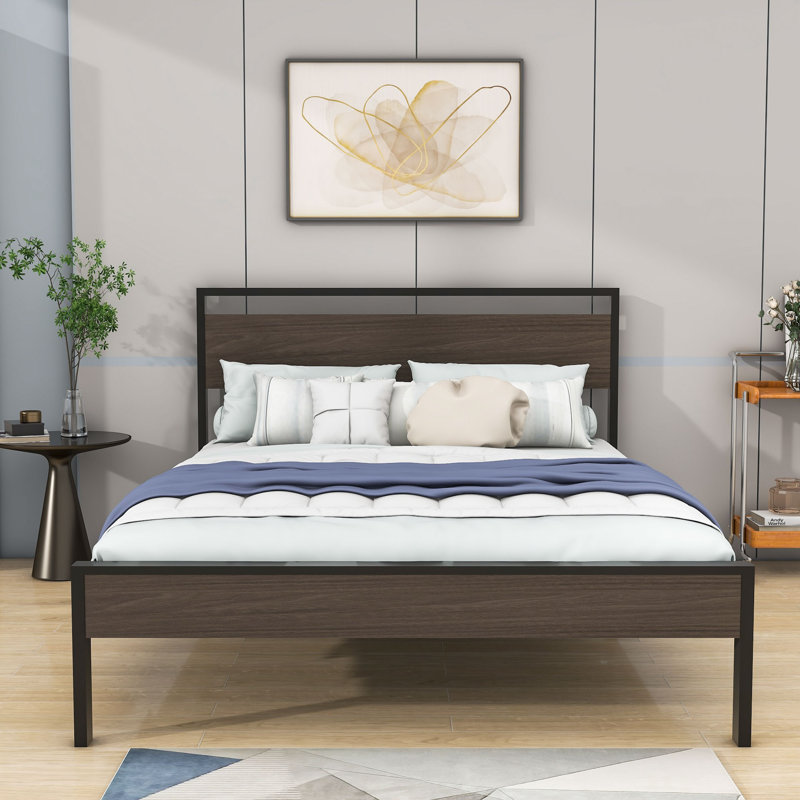 Boud Metal Platform Bed, Queen, Black Walnut