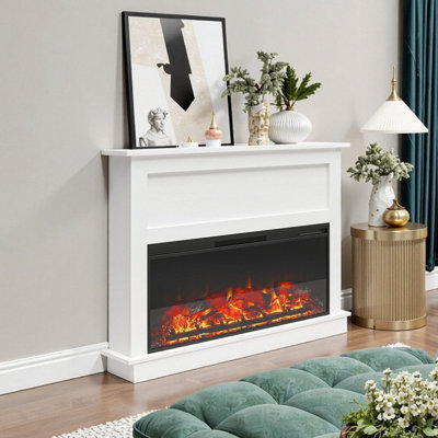 42-Inch Engineered Wood Electric Fireplace Insert With Mantel Remote Control And Wall-Mount Safety Bracket