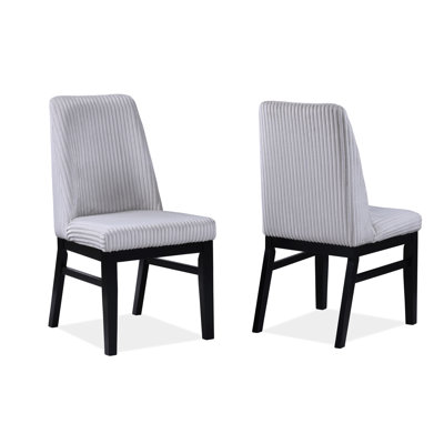 Contemporary Upholstered Dining Room Chairs, 2Pc, Gray Textured, Cushioned High Back, Wood Black Modern Chairs Of 2, Gray, Back Seat, Textured Fabric,