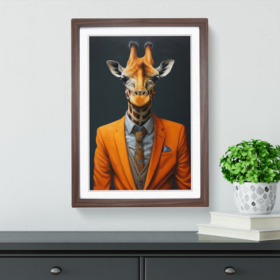 Giraffe in a Suit Painting - Framed Print
