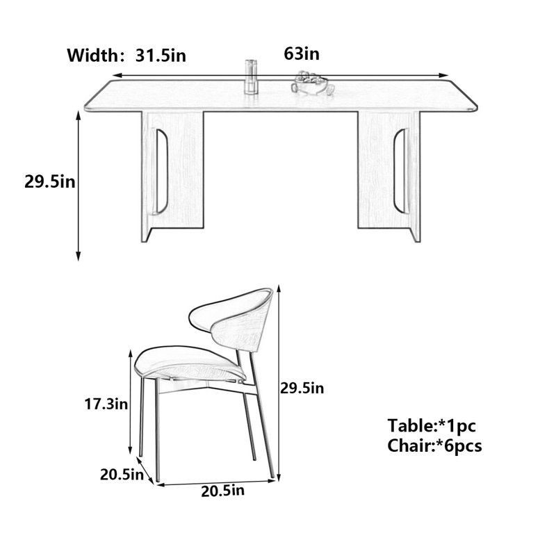 Table de salle à manger moderne et rétro en bois et pierre, H 29,5 po x L 63 po x l 31,5 po