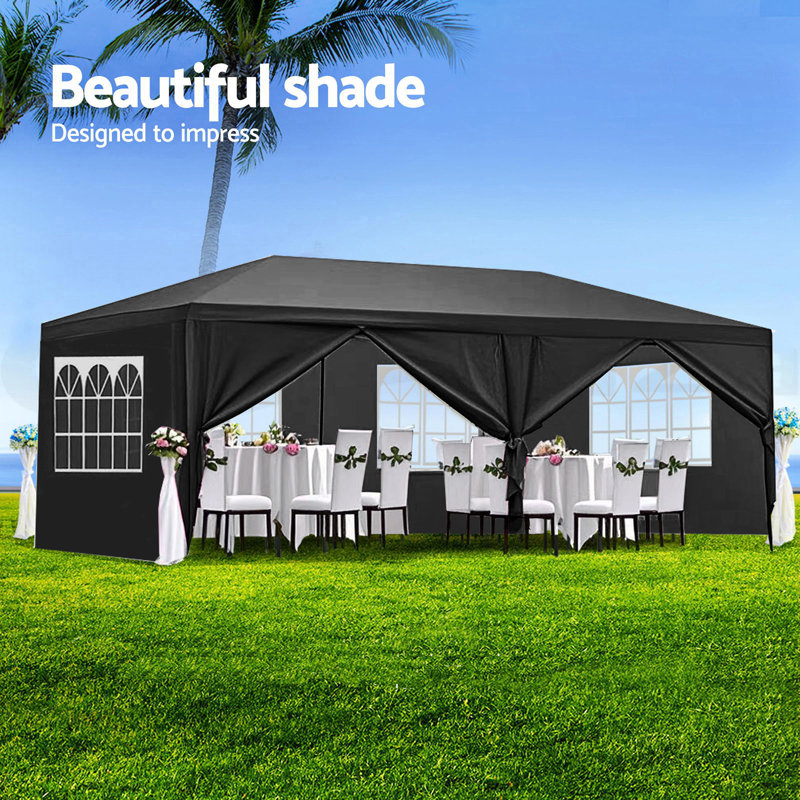 10X20' Wedding Party Canopy Tent Outdoor Gazebo With 6 Removable  Sidewalls Black Color, Black