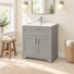 Meuble-lavabo de 76 cm avec lavabo encastré en céramique et robinetterie inclus - Gris