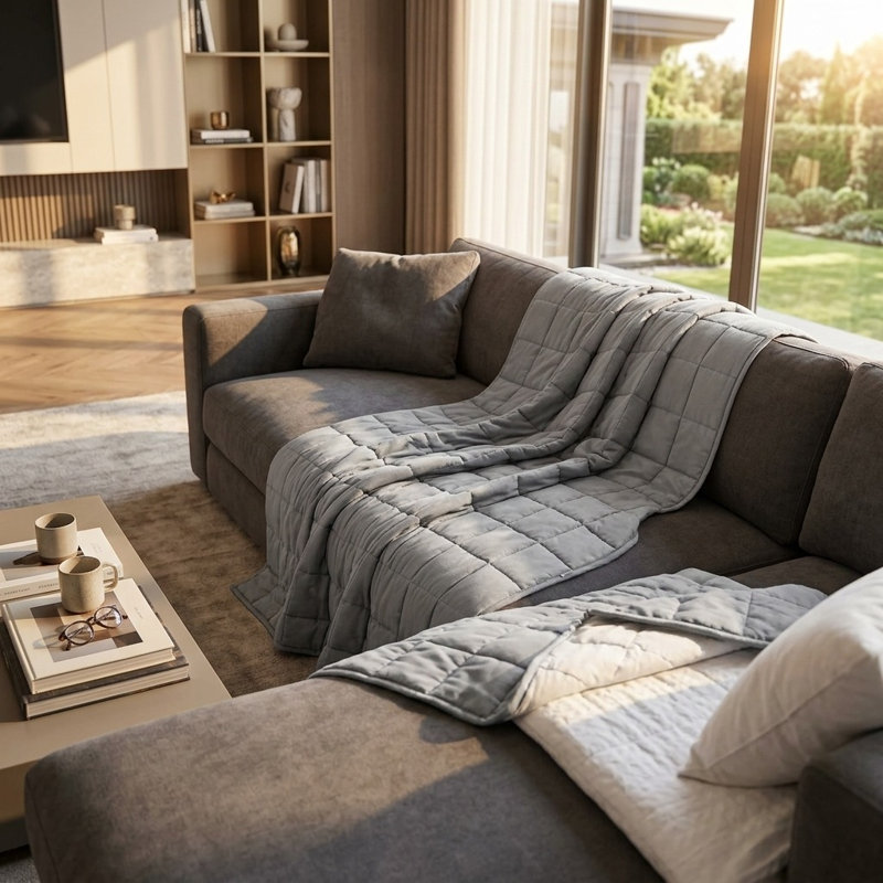 Chequered Blanket, Light Gray Chequered
