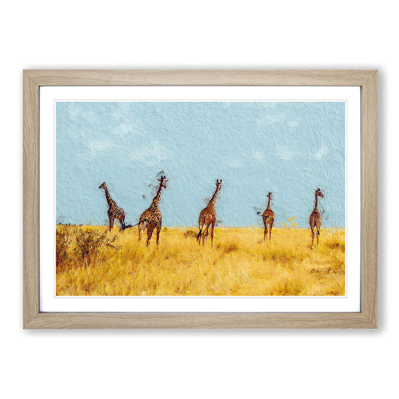 Giraffes - Picture Frame Painting Print, 27cm H x 36cm W x 2cm D, Oak Framed