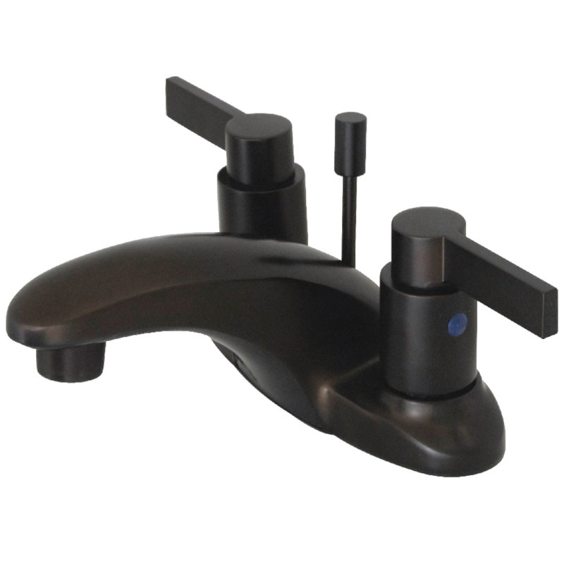 Kingston Brass NuvoFusion Two-Handle 3-Hole Deck Mount 4" Centerset Bathroom Faucet with Plastic Pop-Up, Oil Rubbed Bronze