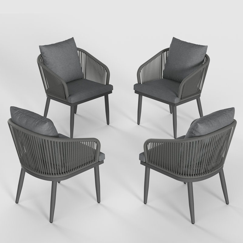 Outdoor Patio Dining Armchair with Cushion, 4, Dark Grey, Grey