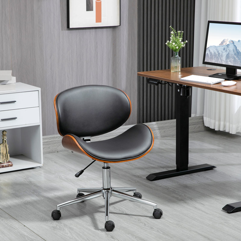 Chaise de bureau à dossier bas avec assise incurvée sans accoudoirs, noire