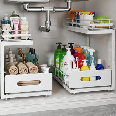 2-Pack Under Sink Organizer With Ball Bearing Slides, 2-Tier Pull-Out, Rust-Resistant, Height Adjustable