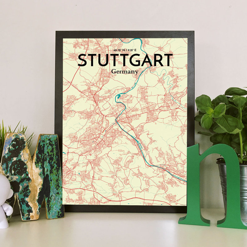 Stuttgart City Map 1 Piece Wall Art, 43.2cm H x 27.9cm W x 0.1cm D