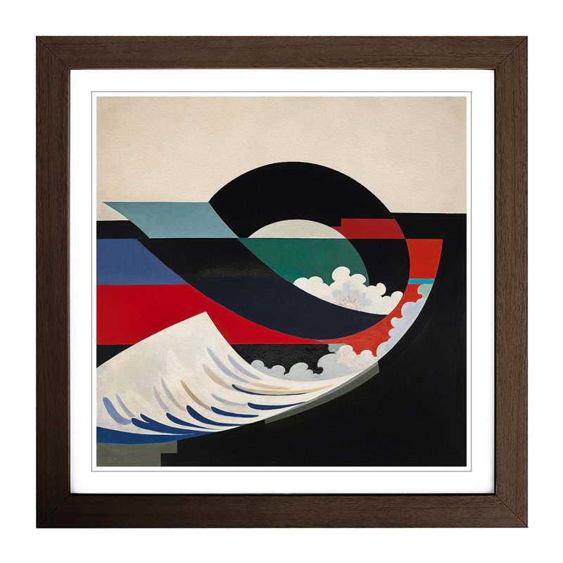 Japanese Wave Suprematism No.1 - Single Picture Frame Print on Wood, Walnut