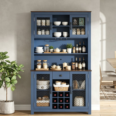 70,9 po Armoire de rangement pour garde-manger rustique, huche de cuisine avec prises à DEL et armoire à vin avec portes et tablettes