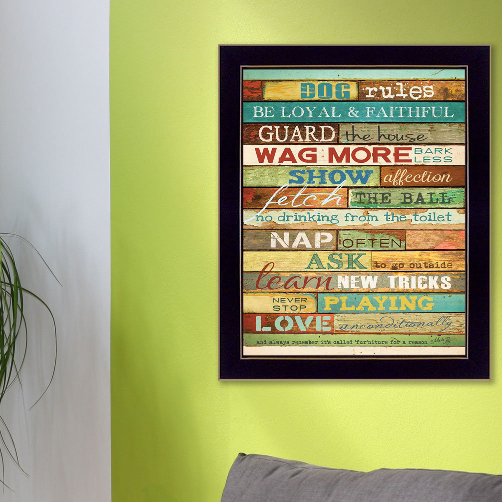 Winston Porter Dog Rules Framed Wall Art for Living Room, Home Wall Decor Framed Print By Marla