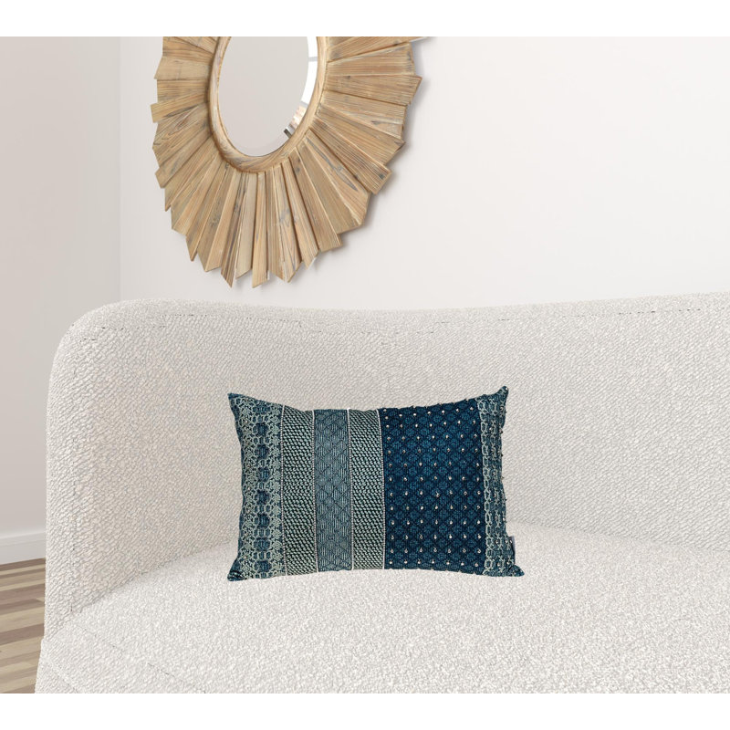 Blue and Aqua Beaded Embroidered Decorative Throw Pillow