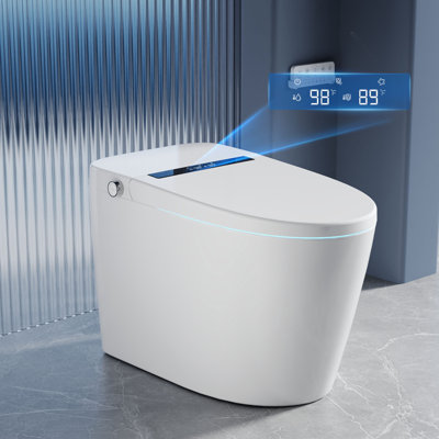 DeerValley Elongated Smart Toilet with Auto Open Lid, Foot Kick Flush, Heated Seat & Wireless Remote - White