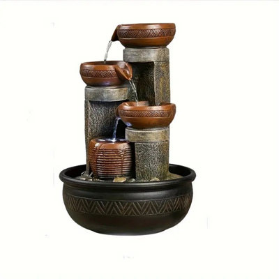 4-Tier Indoor Tabletop Waterfall Fountain With LED Lights Desktop Fountains Calming Sound For Home Office Decor (15.7ihch)