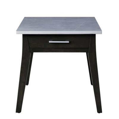 Yanis Transitional 1-Drawer End Table with Sintered Stone Top in Dark Brown