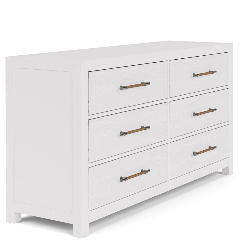 Commode double à 6 tiroirs Lana avec tiroirs supérieurs doublés de feutre et glissières en métal , Blanc