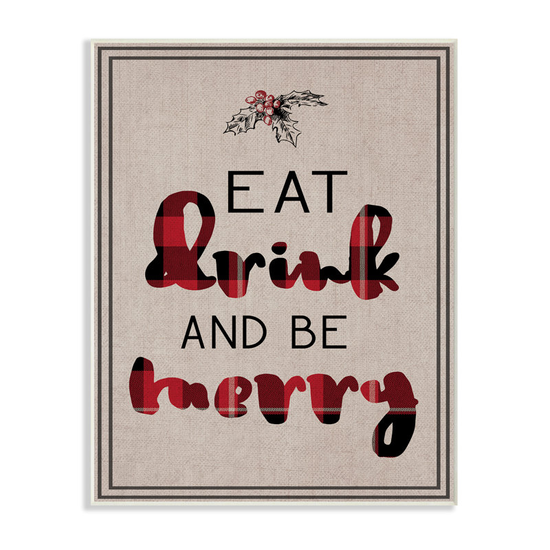 «Eat Drink and Be Merry Typographie» par Daphne Polselli - impression d'art textuel, Plaque, H 15 po x l 10 po x P 0,5 po