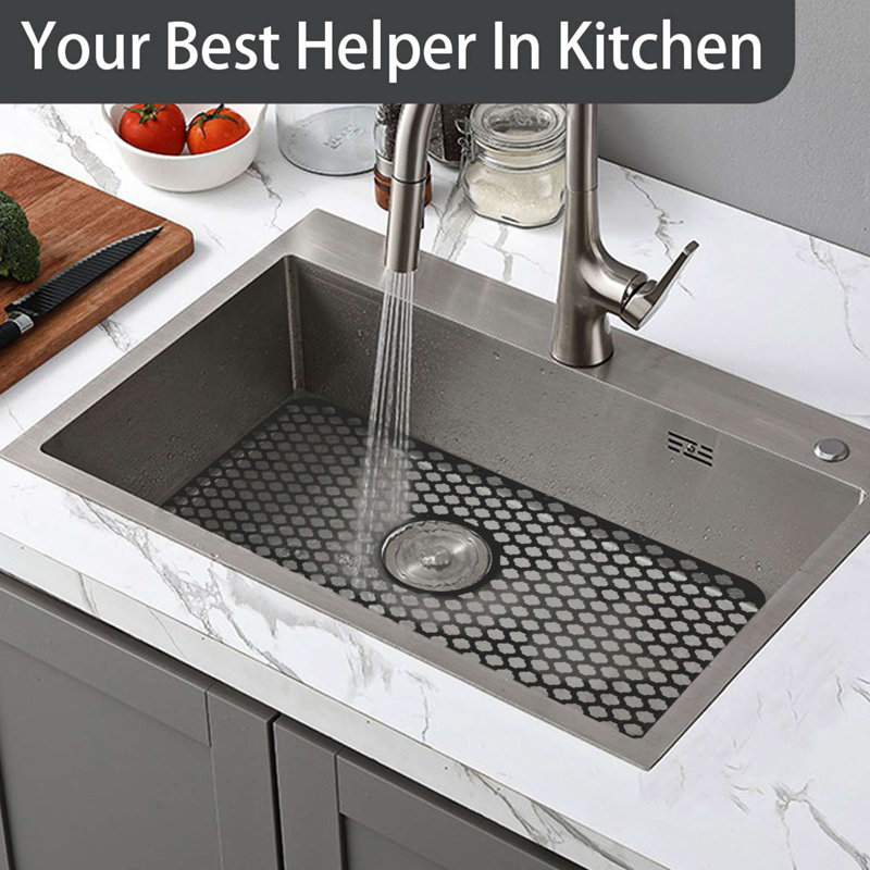 Sink Protectors for Kitchen Sink Heat-resistant Easy-clean Silicone Sink Mat with Center Drain, Gray