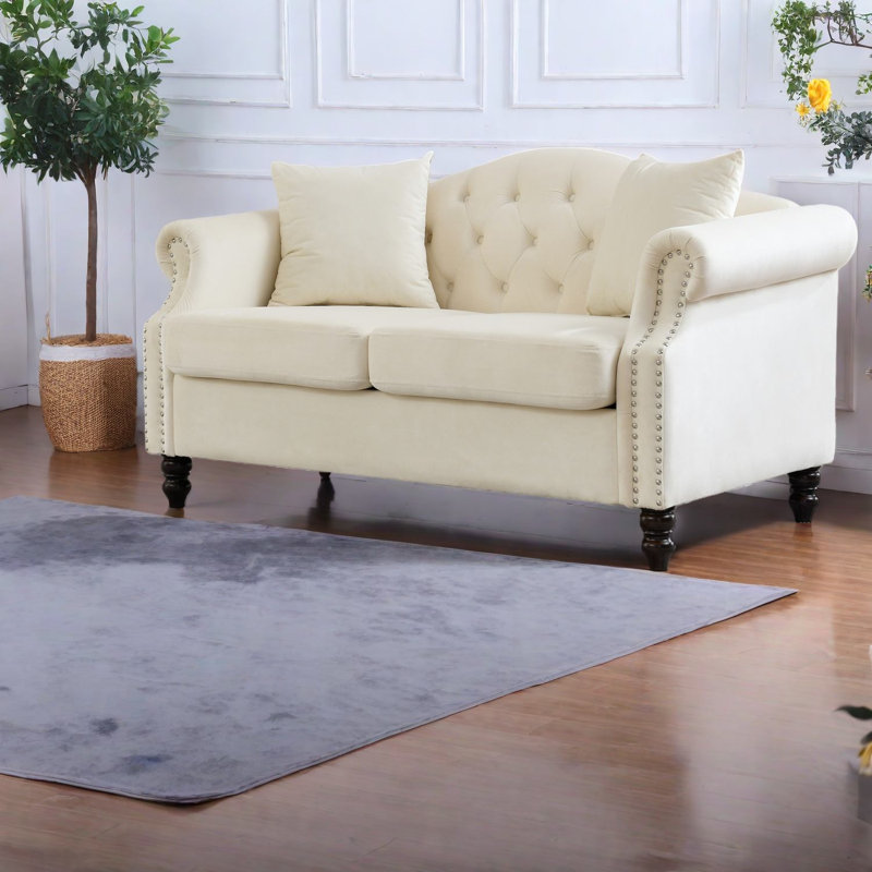 Canapé compact en velours de 57 pouces avec causeuse Chesterfield