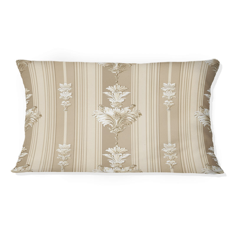 Coussin lombaire traditionnel beige à rayures damassées I