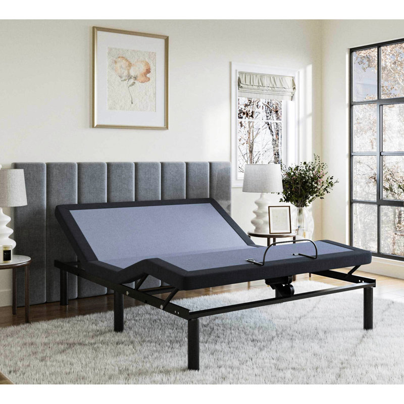 Base de lit simple ajustable Bt2500 - Position de réglage de la portée, télécommande sans fil, mémoire programmable, pied réglable, capacité de 850 lb, télécommande complète en bleu et gris et bleu lbs