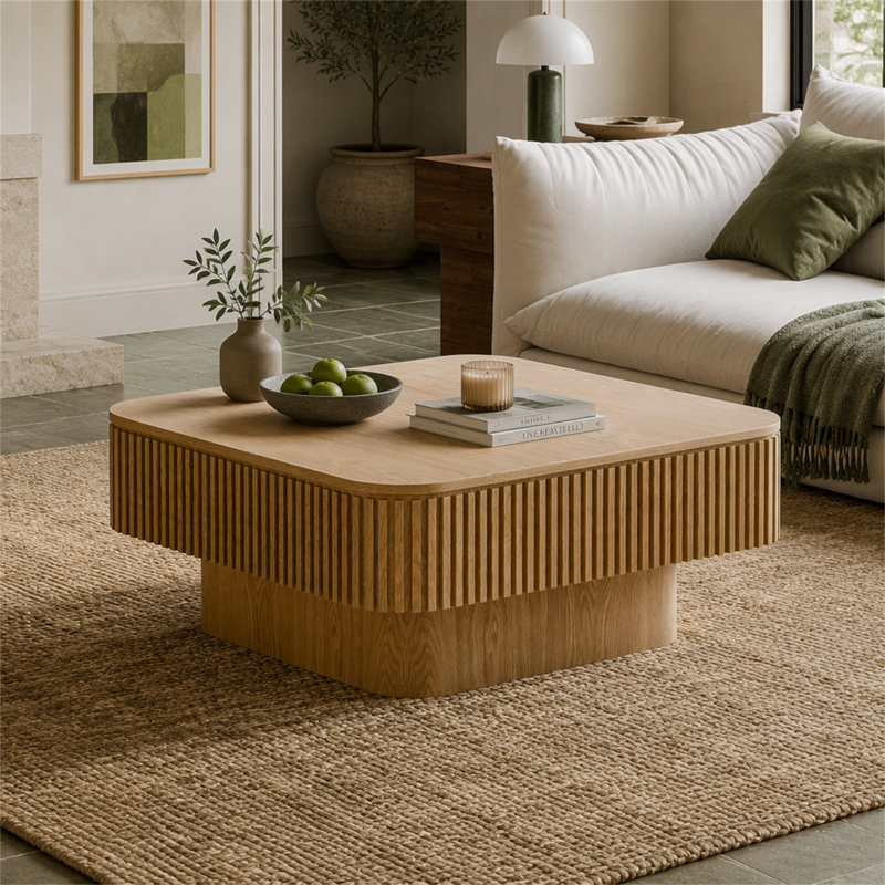 Table basse 31,5 "carrée avec rangement Table d'appoint moderne en placage de bois massif pour salon, chambre à coucher, appartement ou bureau
