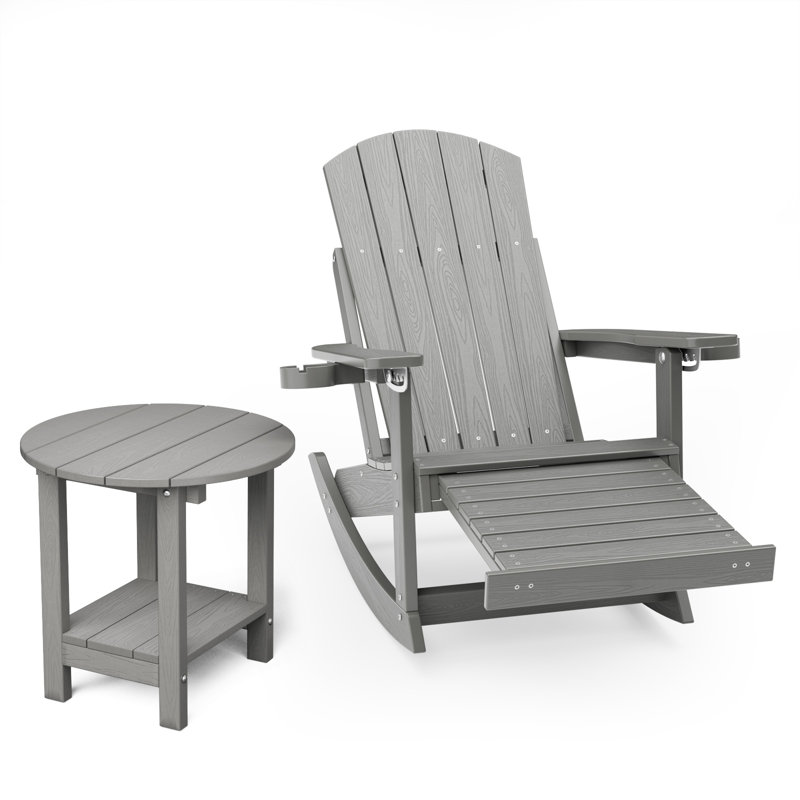 Outdoor Adirondack Rocking Chair With Ottoman And Side Table, Gray