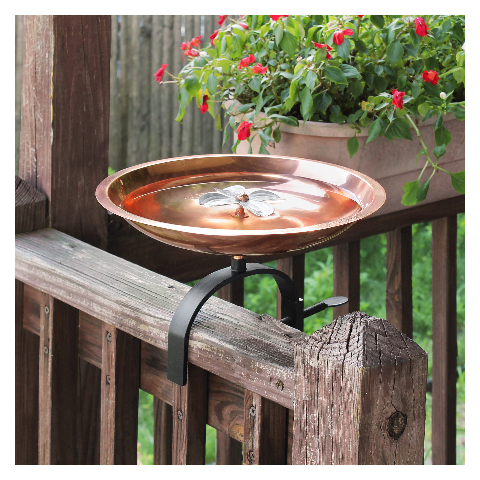 Dogwood Birdbath with Over Rail Bracket
