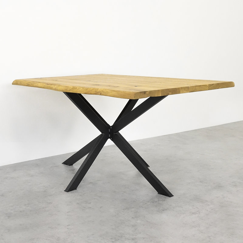 Woodbine Oak Solid Wood Top Metal Base Dining Table, 75H x 180L x 90cmW, Oak Wood