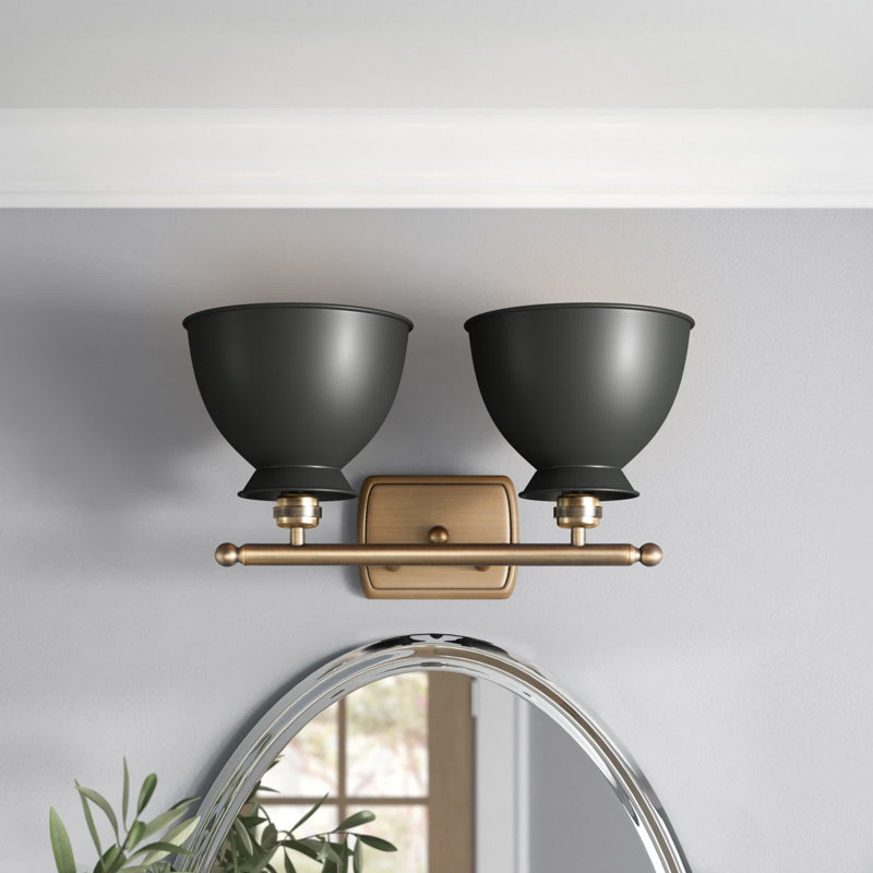 Éclairage pour meuble-lavabo à 2 lumières à intensité variable Arev, Ampoule DEL 6 watts Vinage, Noir mat, Chrome poli