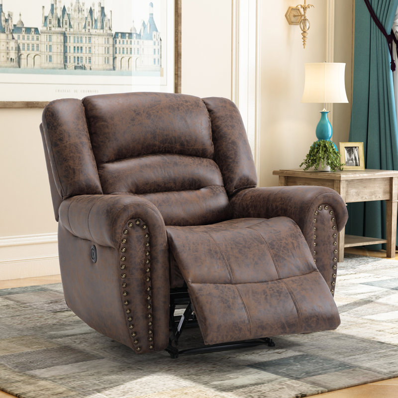  39.8" Wide Classic and Oversized Breathable Faux Leather Power Recliner with USB Port, Brown Faux Leather