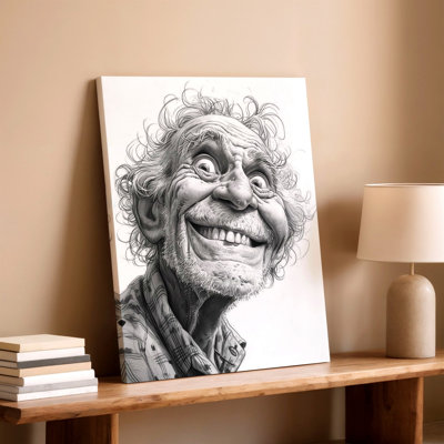 Funny Old Man Portrait Sketch Black White Surreal Character Canvas Wall Art Print, Black White Funny Surreal Poster Artwork For Living Room Decor, Gallery Wall Accent, Modern Home Decor