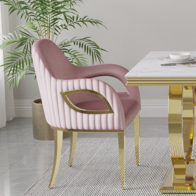 Chaise de salle à manger revêtue de velours Mansel, Rose, Or