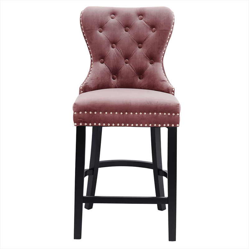 Hemenway Upholstered Counter Stool with Solid Wood Frame, Pink