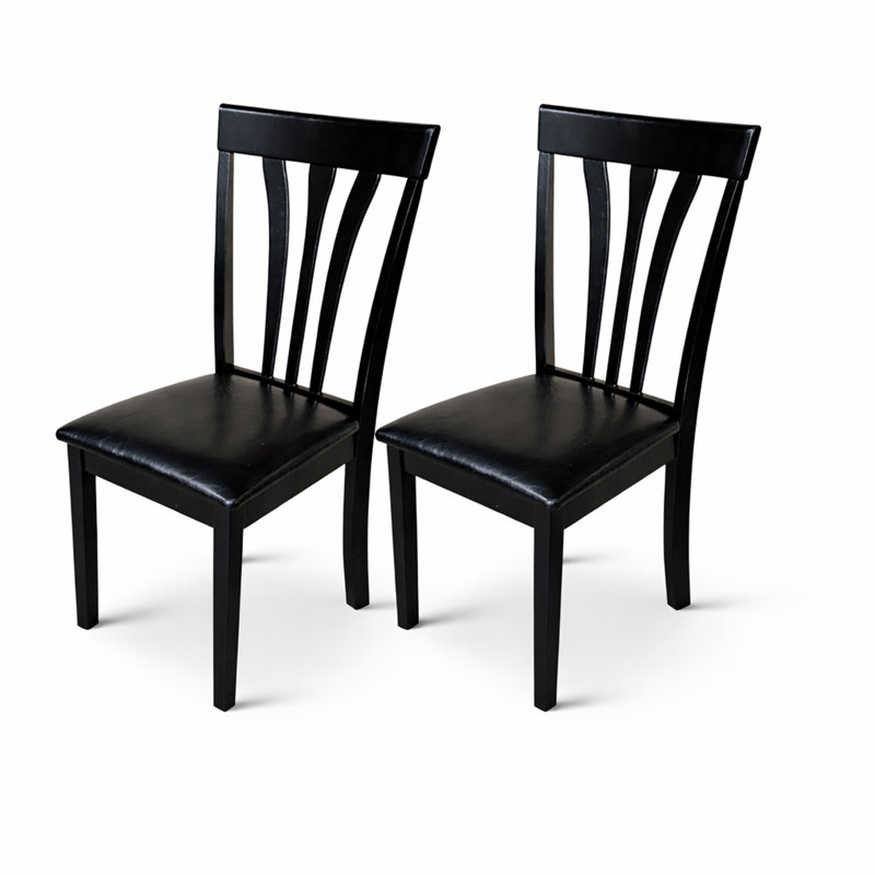 Ensemble de 2 chaises de salle à manger modernes à finition noire avec sièges revêtus de similicuir noir