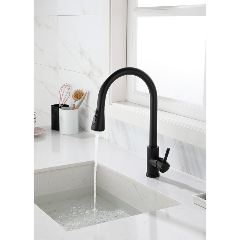Pull Out Spray Kitchen Faucet, Matte Black Finish On Stainless Steel, 360 Rotatable Nozzle, Single Handle For Convenient Water Delivery And Temperature Control Steel Faucet With Spray, Precise