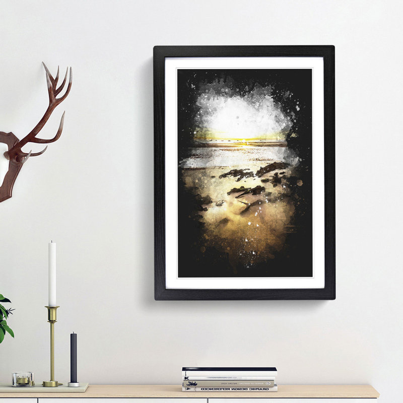 Sunrise at Tenby Beach in Wales - Framed Print, 63cm H x 45cm W x 2cm D, Black Framed